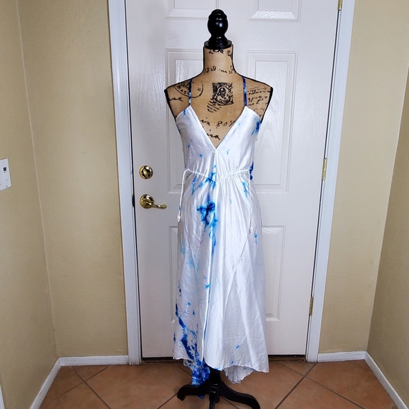 SHAHIDA PARIDES GLACIER White and blue SKY AZURE TIE DYE SCARF DRESS - Picture 2 of 14